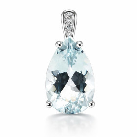  Pendentif Or Blanc 750 serti d une Aigue Marine  Pierre forme poire 14x9mm 3 diamants sont sertis dans bélière Serti à gr...