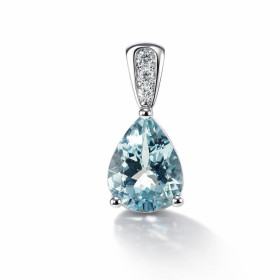  Pendentif Or Blanc 750 serti d une Aigue Marine AAA taille poire 9x7mm Bélière sertie 3 diamants Dimensions du pendentif ...
