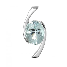  Pendentif Or Blanc 750 serti d une Aigue Marine ovale 10x8mm (2.5 carats) Serti demi clos Dimensions du pendentif (bélièr...