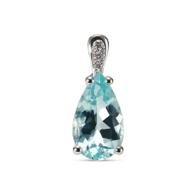  Pendentif Or Blanc 750 serti d une Aigue Marine Poire 12x7mm (2.1 carats) 3 Diamants Dimensions du pendentif (bélière inc...