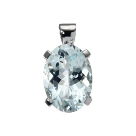 Pendentif Or Blanc 750 serti d une Aigune Marine Ovale 14x10mm Poids Aigue marine : 4.9 carats Serti à griffes Dimensions ...