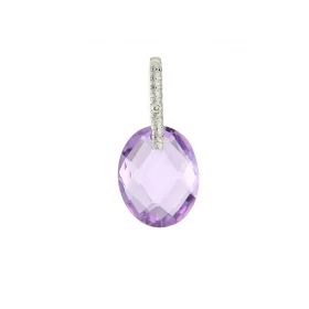 Pendentif Or Blanc 750 Améthyste Dome 10x8mm Diamant Dimensions du pendentif : 17x8mm Bélière sertie d un diamant