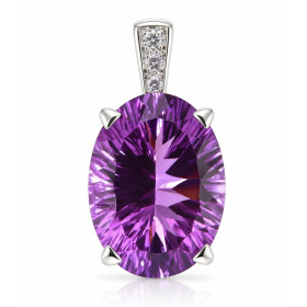 Pendentif Or Blanc 750 Améthyste Ovale 20x15mm et diamants