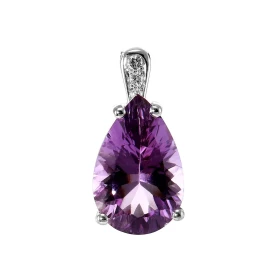  Pendentif Or Blanc 750 serti d une Améthyste Poire 14x10mm diamants Bélière sertie 3 diamants pour un poids total 0.04 ca...
