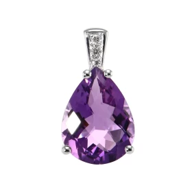  Pendentif Or Blanc 750 serti d une Améthyste taille poire 16x12mm diamants Bélière sertie 3 diamants pour un poids total ...