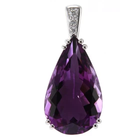  Pendentif Or Blanc 750 serti d une Améthyste taille poire 27x15mm diamants Bélière sertie 3 diamants pour un poids total ...