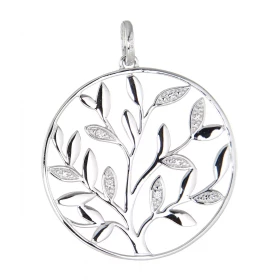  Pendentif Or Blanc 750  Arbre vie diamants Motif arbre vie entouré d un cercle serti 3 diamants Le poids total diamant es...
