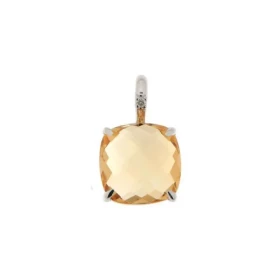 Pendentif Citrine Diamant Or Blanc 750 La citrine est taillée coussin mesure 8x8mm Elle est maintenue sur ce pendentif par...