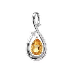 Pendentif Or 750 Citrine serti d une pierre taille poire 7x5mm deux diamants Dimensions du pendentif : 20 x 9 mm Poids Dia...