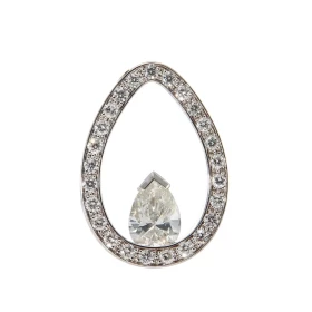  Pendentif Or Blanc 750 Diamant Poire Diamant central taille poire 0.70 carat Couleur I pureté i1 Entourage composé 25 dia...