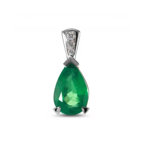  Pendentif Or Blanc 750 Emeraude AAA Poire 9x6mm Diamant Emeraude 9x6mm (1.8 carat) taillée poire Bélière sertie 3 diamant...
