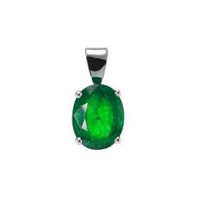  Pendentif Or Blanc 750 serti d une émeraude ovale 10x8mm (2,3 carats) Dimensions du pendentif (bélière incluse) : 15 x 8mm 
