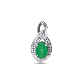 Pendentif Or Blanc 750 serti d une emeraude ovale 6x4mm d un diamant Dimensions du pendentif : 15 x 7,3 mm
