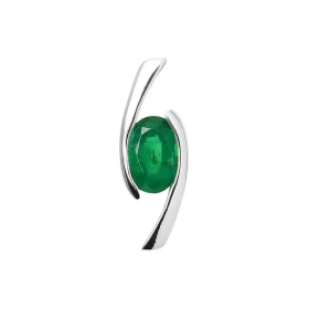  Pendentif Or Blanc 750 serti d une émeraude ovale 7x5mm (0,7 carat) Serti demi clos Dimensions du pendentif (bélière incl...
