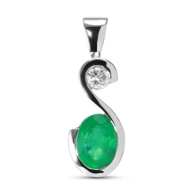  Pendentif Or Blanc 750 Emeraude Ovale 8x6mm Diamant Emeraude Ovale 8x6mm (1.05 carat) Diamant rond 3.4mm diamètre (0.17 c...