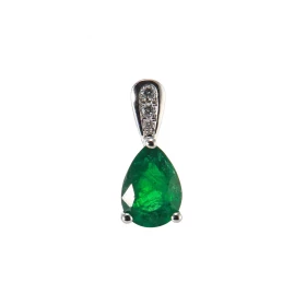  Pendentif Or Blanc 750 serti d une émeraude poire 8x6mm (1.05 carat) 3 diamants Serti à griffes pour l émeraude à grains ...