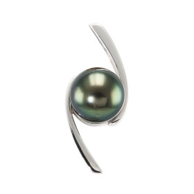  Pendentif Or Blanc 750 serti d une Perle culture Tahiti ronde 8mm Dimensions du pendentif (bélière incluse) : 23x10mm Per...