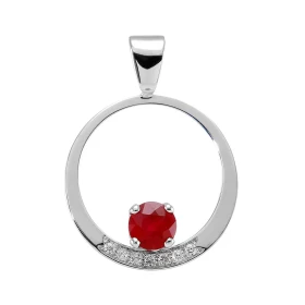 Pendentif Or blanc 750 serti d un Rubis rond 5mm 7 diamants 1,2mm diamètre Dimensions du pendentif (bélière incluse) : 23 ...