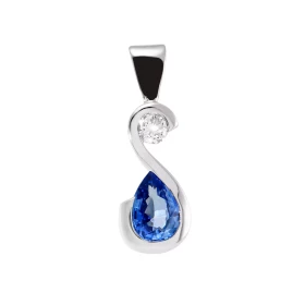  Pendentif Or Blanc 750 serti d un Saphir Ceylan Poire 7x5mm d un Diamant 3mm Poids Saphir : 0.9 carat Poids Diamant : 0.1...