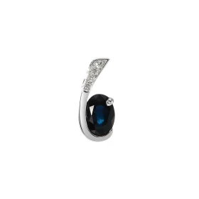Pendentif Or Blanc 750 serti d un Saphir ovale 7x5mm 4 diamants Dimensions du pendentif : 15x6mm Poids Diamant : 0.035 car...