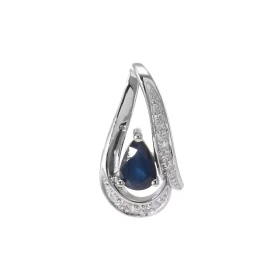 Pendentif Or Blanc 750 serti d un saphir taille poire 6x4mm 4 diamants Dimensions du pendentif : 18 x 9 mm
