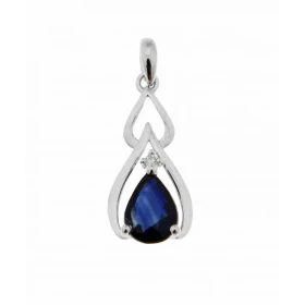  Pendentif Or Blanc 750 serti d un saphir taille poire 7x5mm d un diamant Dimensions du pendentif : 21 x 8 mm 