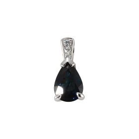  Pendentif Or Blanc 750 Saphir Poire 8x6mm Diamant Saphir 8x6mm (1.3 carat) taillé poire (Provenance Afrique) Bélière sert...