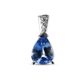  Pendentif Or Blanc 750 serti d un Saphir Poire 8.9x6.8mm diamants 3 diamants sont sertis dans bélière Dimensions du pende...