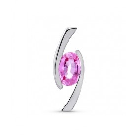  Pendentif Or Blanc serti d un Saphir rose ovale 7x5mm  Serti demi clos Dimensions du Pendentif : 18 x 6,5mm 