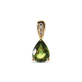  Pendentif Or Blanc 750 serti d un Saphir Vert Poire 8x6mm 3 diamants Dimensions du pendentif (bélière incluse) : 14x6mm 
