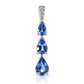  Pendentif Or Blanc 750 Saphirs Ceylan AAA Diamants Saphirs poire 8x6mm (1.3 carat) 7x5mm (0.7 carat) 6x4mm (0.55 carat) B...