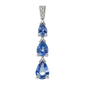  Pendentif Or Blanc 750 Saphirs Ceylan Saphir poire 8x6mm (0.95 carat) 7x5mm (0.76 carat) 6x4mm (0.55 carat) Poids total S...