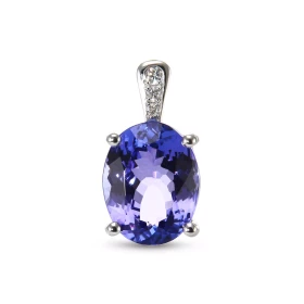  Pendentif Or Blanc 750 serti d une Tanzanite Ovale 11x9mm 3 diamants Dimensions du pendentif (bélière incluse) : 17x9mm 