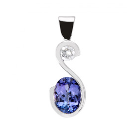  Pendentif Or Blanc 750 serti d une Tanzanite Ovale 8x6mm d un Diamant 3.3mm Tanzanite qualité AAA Dimensions du pendentif...