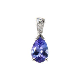  Pendentif Or Blanc 750 serti d une Tanzanite Pierre forme poire 9x6mm qualité AAA Bélière sertie 3 diamants Dimensions du...