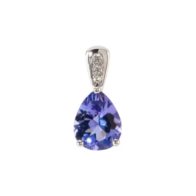  Pendentif Or Blanc 750 serti d une Tanzanite AAA Poire 9x7m (1.35 carat) 3 Diamants pour un poids total 0,035 carat Dimen...
