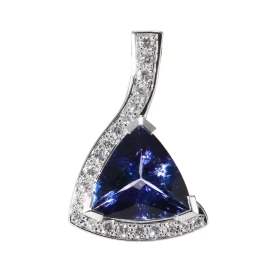  Pendentif Or Blanc 750 Tanzanite AAA Trillion 9mm Diamants Tanzanite 9x9mm (2.8 carats) Entourage composé 20 diamants 1 à...