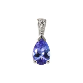 Pendentif Or Blanc 750 serti d une Tanzanite Poire 9x6mm 3 diamants Poids total diamant : 0,04 carat Poids Tanzanite : 1.2...