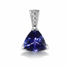  Pendentif Or Blanc 750 serti d une Tanzanite Trillion 8.5mm Tanzanite qualité AAA Bélière sertie 3 diamants ronds Dimensi...