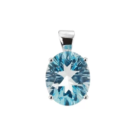  Pendentif Or Blanc 750 Topaze bleue ovale 12x10mm (5.5 carats) 