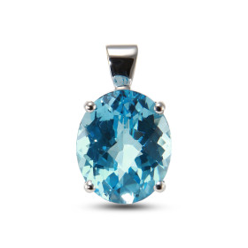 Pendentif Or Blanc 750 Topaze bleue ovale 12x10mm Pierre Ovale 12x10mm Serti à 4 griffes