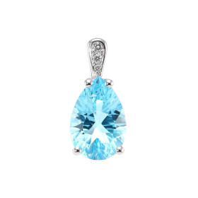  Pendentif Or Blanc 750 Topaze Bleue traitée Diamant Topaze Bleue traitée Poire 12x8mm Bélière sertie 3 diamants Dimension...