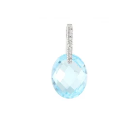 Pendentif Or Blanc 750 Topaze Dome 10x8mm Diamant Dimensions du pendentif : 17x8mm Bélière sertie d un diamant 