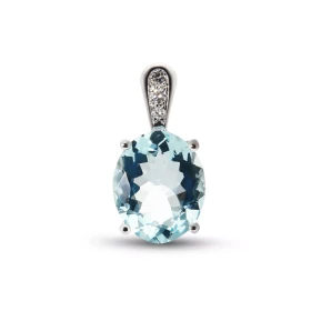  Pendentif Or Blanc 750 serti d une Aigue Marine Pierre ovale 10 x 8mm Serti à 4 griffes Bélière sertie 3 diamants Dimensi...