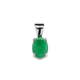 Pendentif Or Blanc serti d une émeraude taille cabochon ovale 8x6mm (1,30 carat) Les dimensions du pendentif sont 13 x 6 m...