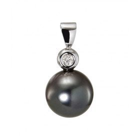  Pendentif Or Blanc serti d un Diamant 0,045 carat d une Perle culture Tahiti 10mm Dimensions du pendentif (bélière inclus...