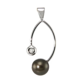  Pendentif Or Blanc Perle Tahiti Diamant Perle ronde 8mm diamètre Dimensions du pendentif : 39x12mm Poids Diamant : 0,05 c...