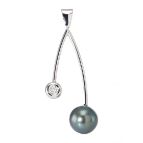 Pendentif Or Blanc Perle Tahiti Diamant Perle Tahiti ronde 8.5mm diamètre Dimensions du pendentif : 38x16mm Poids Diamant ...