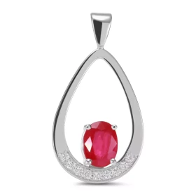  Pendentif Or blanc serti d un Rubis ovale 8x6mm 9 diamants 1,4mm diamètre Dimensions du pendentif (bélière incluse) : 30 ...
