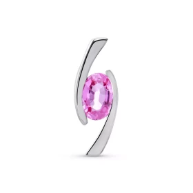  Pendentif Or Blanc serti d un Saphir rose ovale 7x5mm (1 carat) Serti demi clos Dimensions du Pendentif : 18 x 6,5mm 